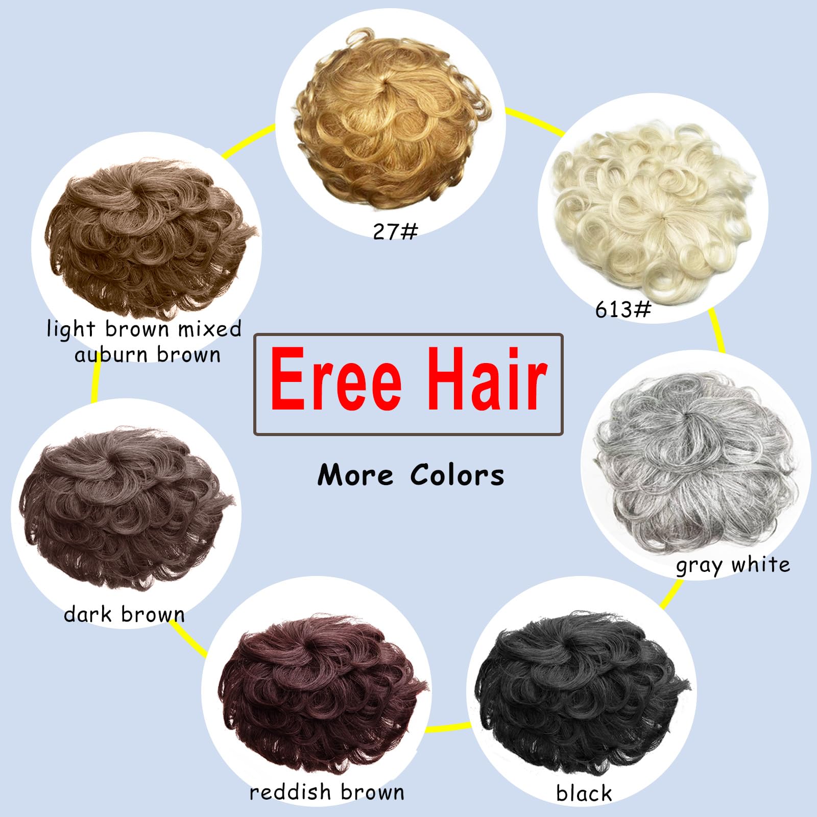 EREEHAIR Treski w 100% z ludzkich włosów z grzywką dla kobiet, 15 cm, krótkie, kręcone, tupecik, klips, falowane, kręcone, treska, duża podstawa, 13 x 14 cm, pełne pokrycie 360°, nr blond