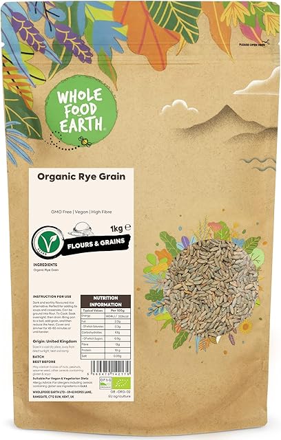 Wholefood Earth Organic Rye Grain  1kg | GMO Free | Vegan | High Fibre | Certified Organic