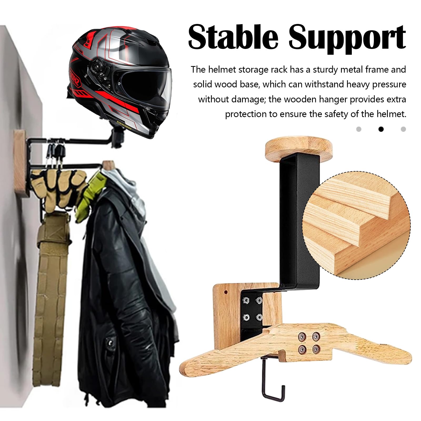 Support Casque Moto, Porte Casque Moto Mural pour Accrocher Le Casque et la Veste de Moto au Mur Porte Manteau Moto Porte-Casque Mural en Bois Organisateur Mural Polyvalent pour Moto