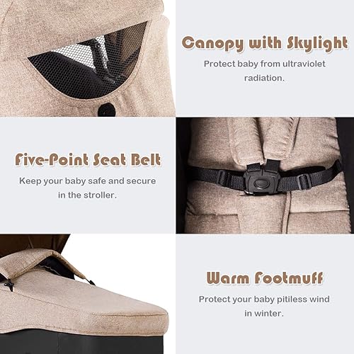 Miniatura 5 de BABY JOY Cochecito de bebé, cuna convertible 2 en 1 a cochecito, silla de paseo con funda para pies, soporte para tazas, gran espacio de Café