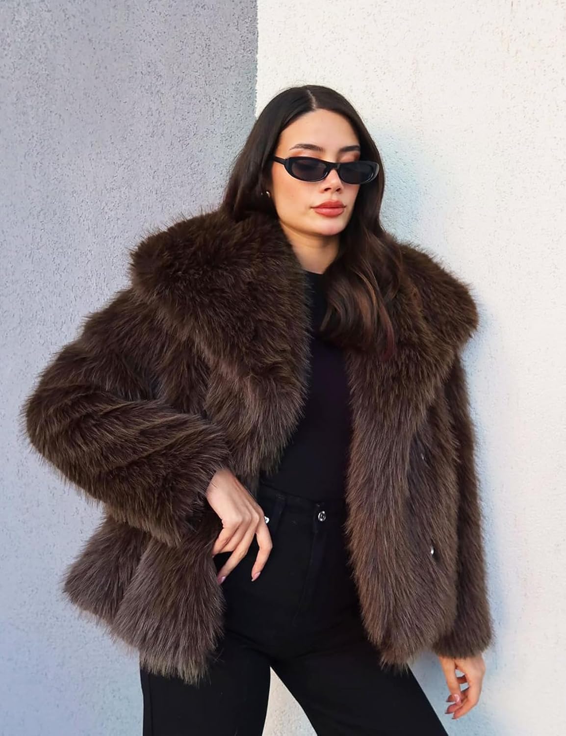 Cappotto da Donna in Pelliccia Soffice Giacca in Pelliccia Soffice Giacca a Maniche Lunghe con Risvolto giacche Invernali in Pelliccia Shaggy Parka Cappotto Corto