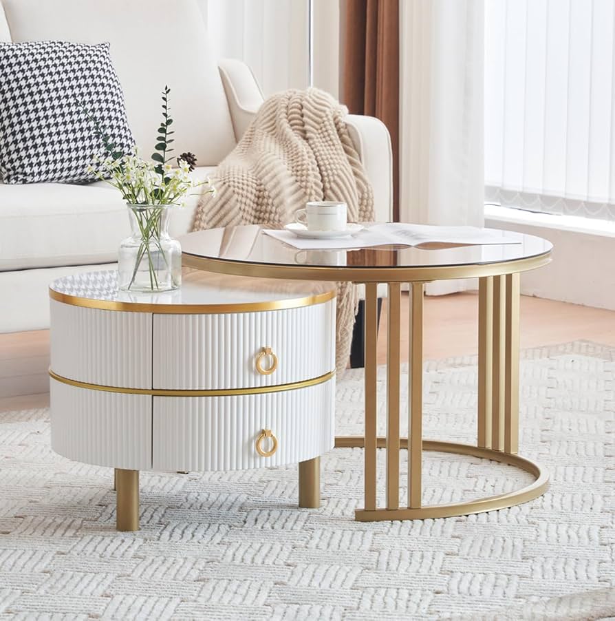 Amazon.co.jp: Kennkari ローテーブル 入れ子式 引出付き ネスト