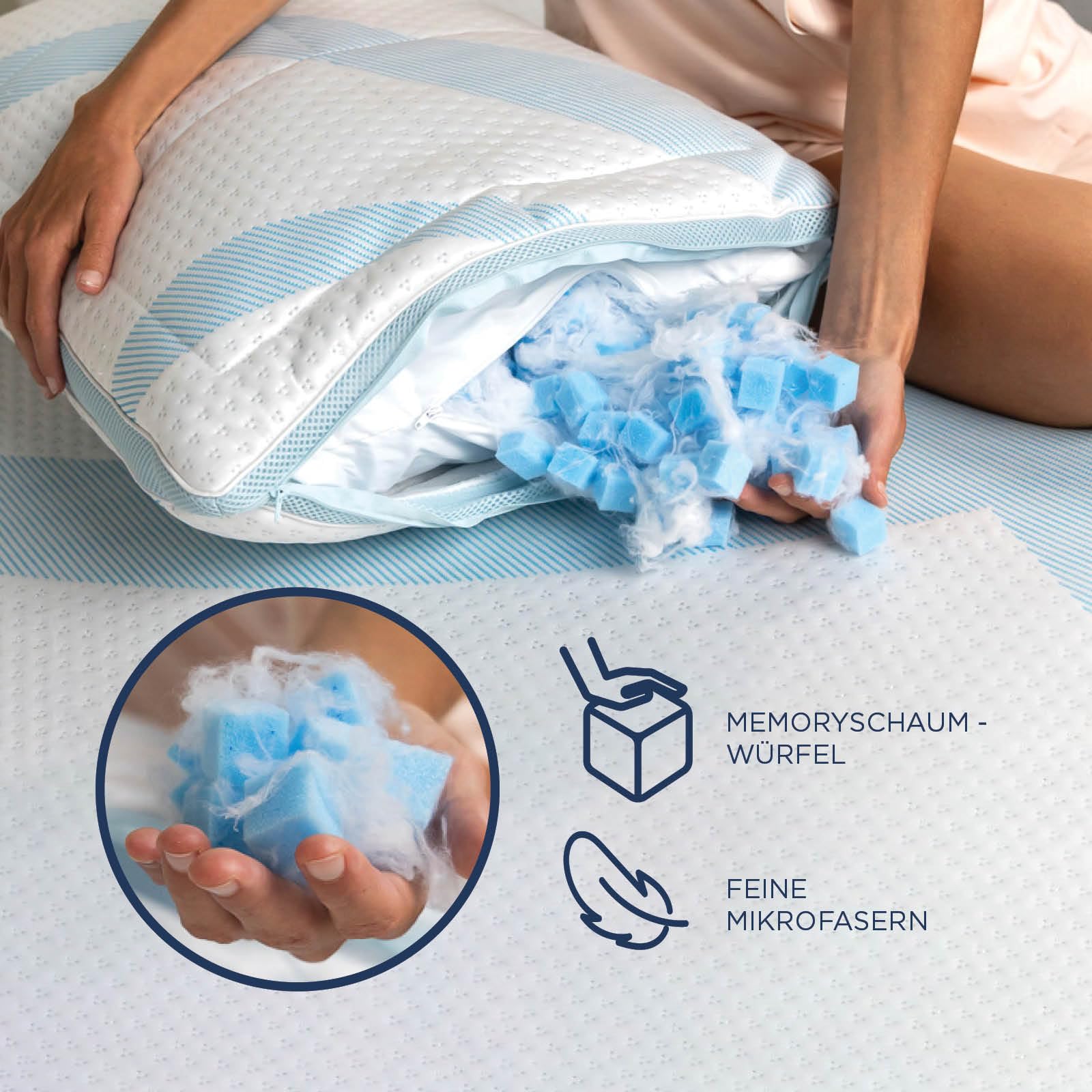 Vitapur NEO Cooling poduszka 50 x 70 cm – regulowana pianka z pamięcią kształtu i wypełnienie ClimaSoft – nadająca się do prania poszewka chłodząca – dla osób śpiących na boku, plecach i brzuchu