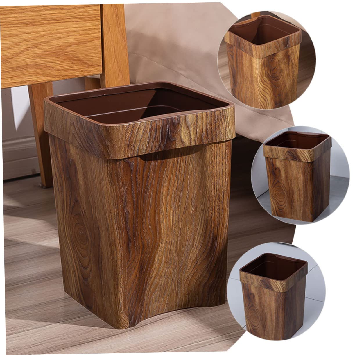 Cabilock Cestino Carta 13l Plastico Effetto Venatura Legno Coffee | Uso Quotidiano, Stile Semplice e Moderno, Design da Ufficio Finitura Naturale