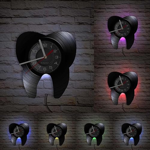 Miniatura 6 de Timethink Reloj de pared LED de dientes dentales de 12 pulgadas con 7 modos luminosos, moderno reloj de pared analógico decorativo de cuarzo