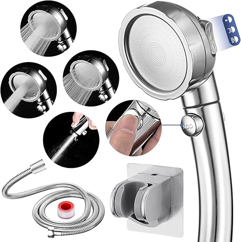 HANLIAN Cabezal de ducha de alta presión con botón de pausa, cabezal de ducha de 3 modos de pulverización para caravana, ducha de ahorro de agua,