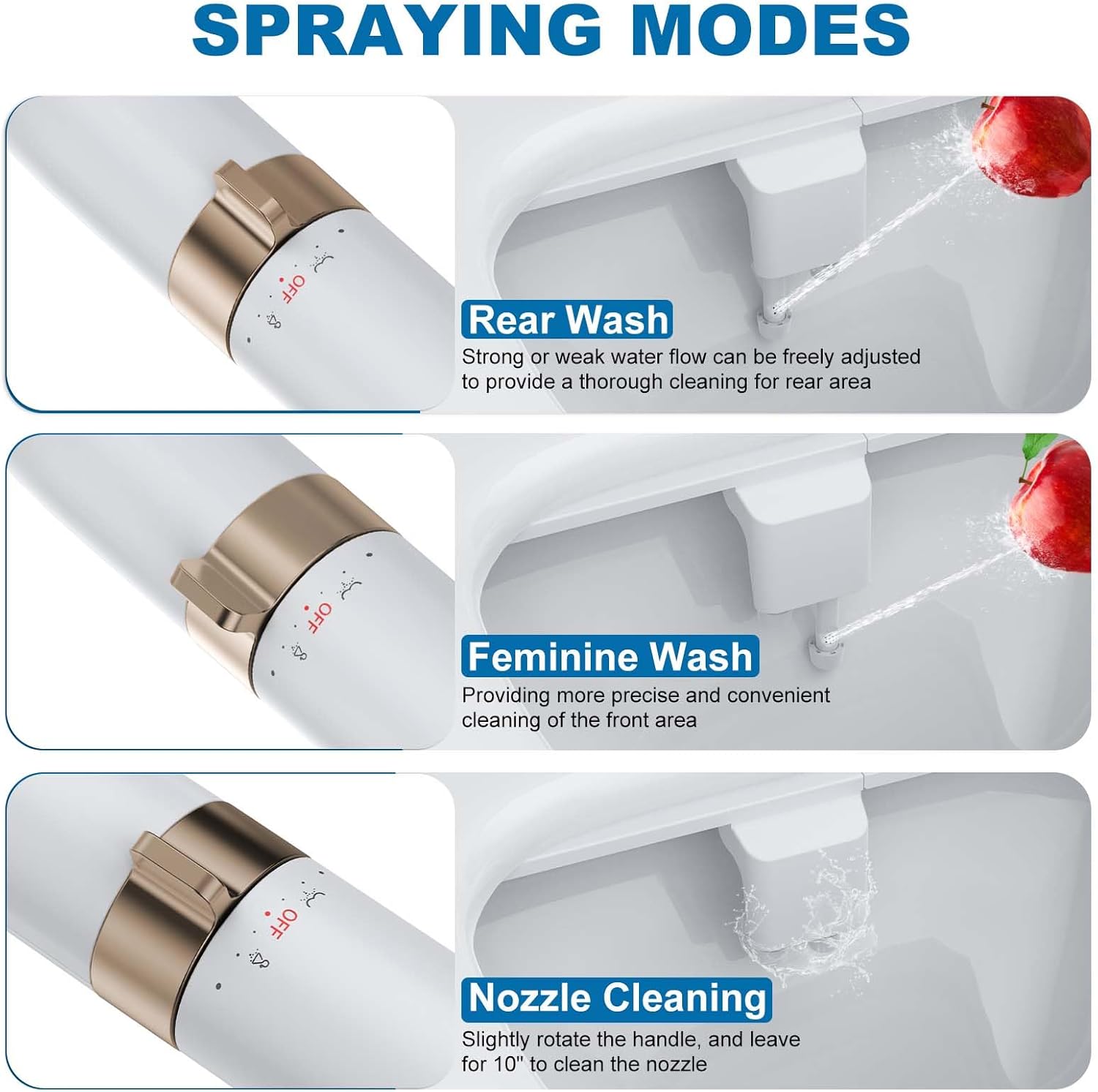 Garvee Bidet Attachment for Toilet – ABS Dual Spray Bidet Sprayer with Rose Gold Dial, White Body, Cold Water, Non-Electric Toilet Cleaner for Feminine Use, Easy to Use and Install, Low Profile Design - Image 2