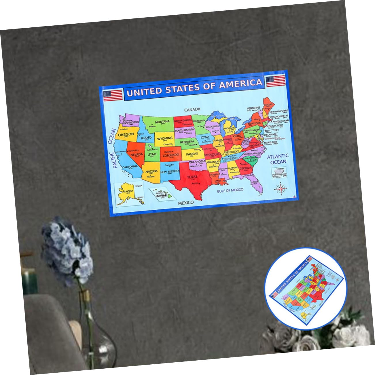 FUNOMOCYA Usa Map Educational Classroom Poster Bright And Versatile Geography Map for Teaching And Decoration Uv Paper Design