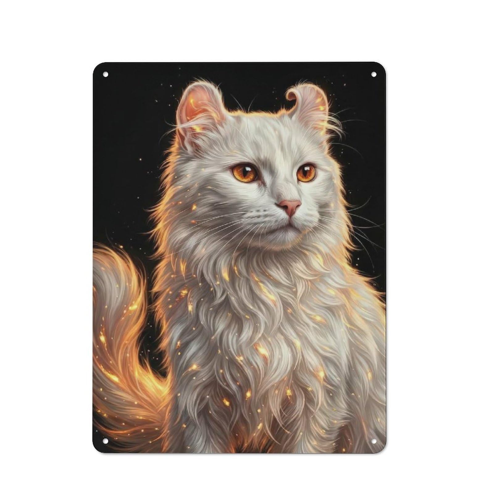 Elegant White Cat Portrait Metal Wall Plaque, Clean Printed Wall Decor for Home Bar, Pub Room Or Drinks Corner, 40x30cm