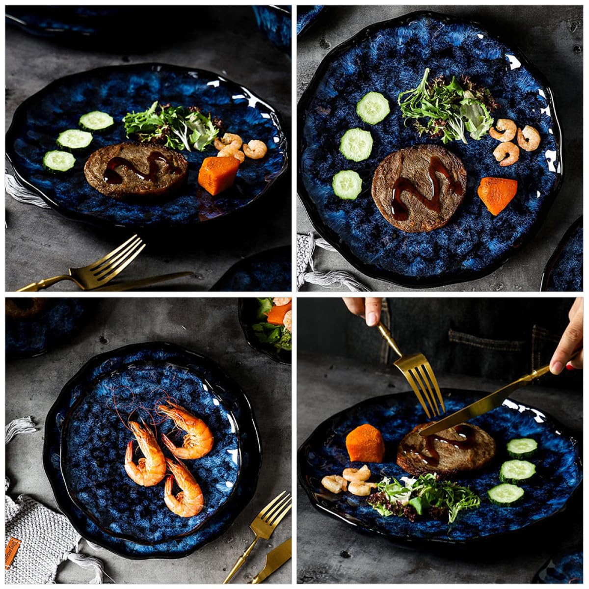 Plato de Restaurante Redondo de Cerámica Superficie Lisa y Diseño Elegante para Cena, Adecuado para Reuniones Familiares y Cumpleaños