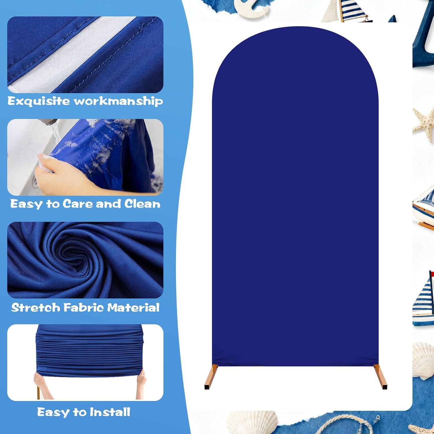 Ahoy Boy Arch Backdrop Cover Set of 3 Blue Striped Arch Covers Spandex Stretch Sailing into One Cruise Backdrop Stand 4ft, 5ft, 6ft for Xmas Birthday Banquet Ceremony Decoration