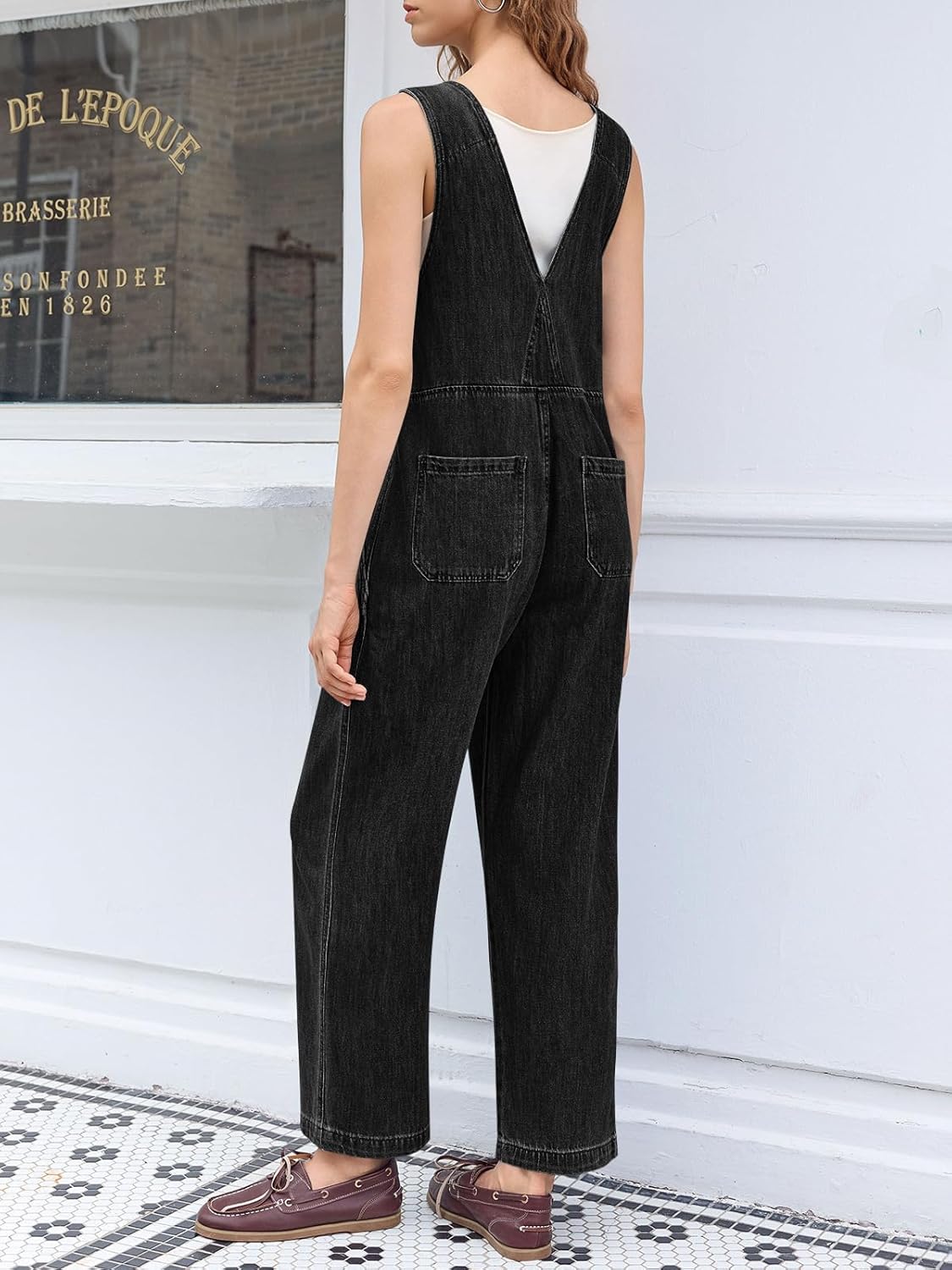 Cicy Bell Womens Casual Denim Bib Overalls Wide Leg Sleeveless Zipper Loose Jean Pants Jumpsuits with Pockets - Image 4