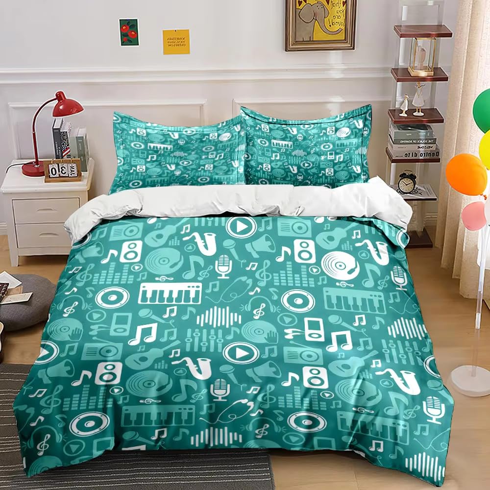 Housse de couette 90x190 verte musique pour de douces nuits d'enfant