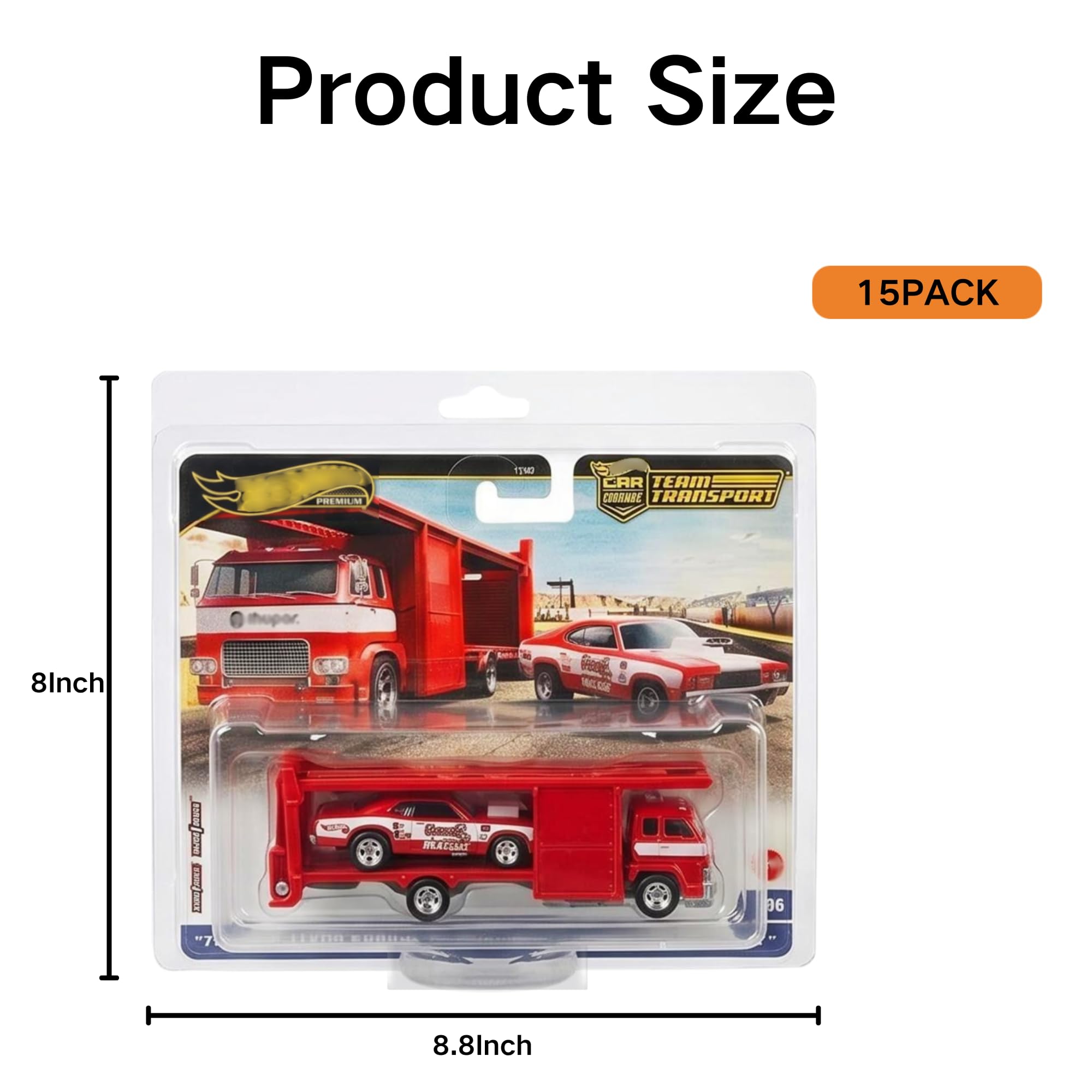 Confezione da 15 custodie protettive compatibili con Hot Wheels Team Transport, custodia in plastica PET trasparente, spessore 0,7 mm, scatola portaoggetti e chiusura a scatto