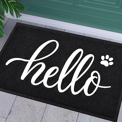 T.HENV Tapete para puerta de entrada exterior, impermeable, para interiores y exteriores, con texto en inglés Hello Welcome, divertido y lindo