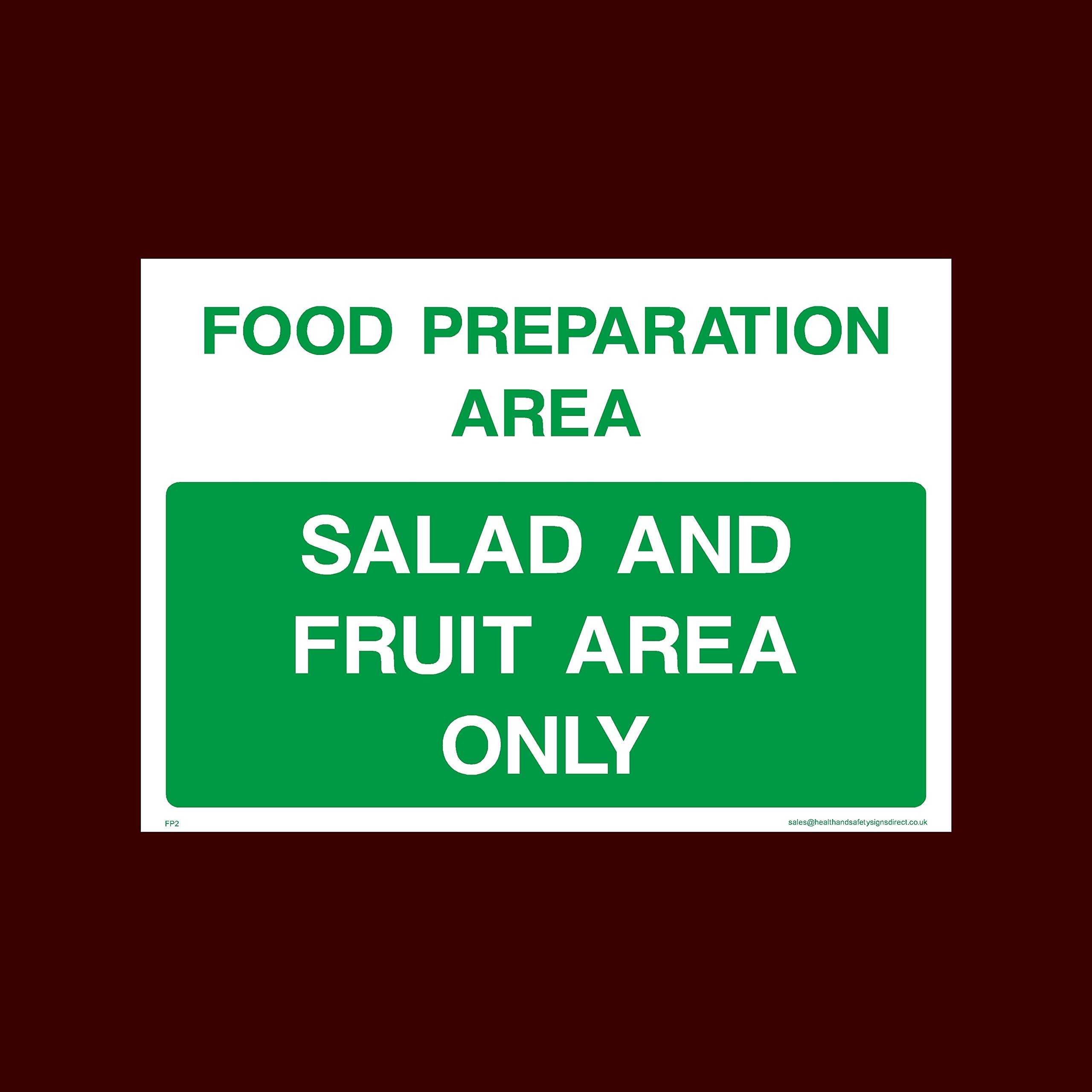 Salad and Fruit Area Sticker/Self Adhesive Sign - Raw, Cooked, Preparation, Fish, Food, Wash Hands (FP2)