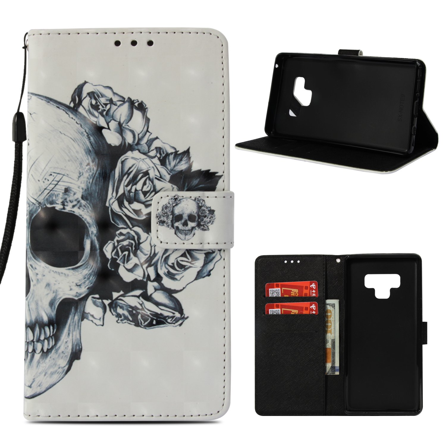 Galaxy Note 9 Case, ZERMU 3D Cute Pattern Shockproof Premium PU Leather Flip Folio Wallet Case with Kickstand Card Holder ID Slot and Hand Strap Magnetic Closure Cover for Samsung Galaxy Note 9 6.4"