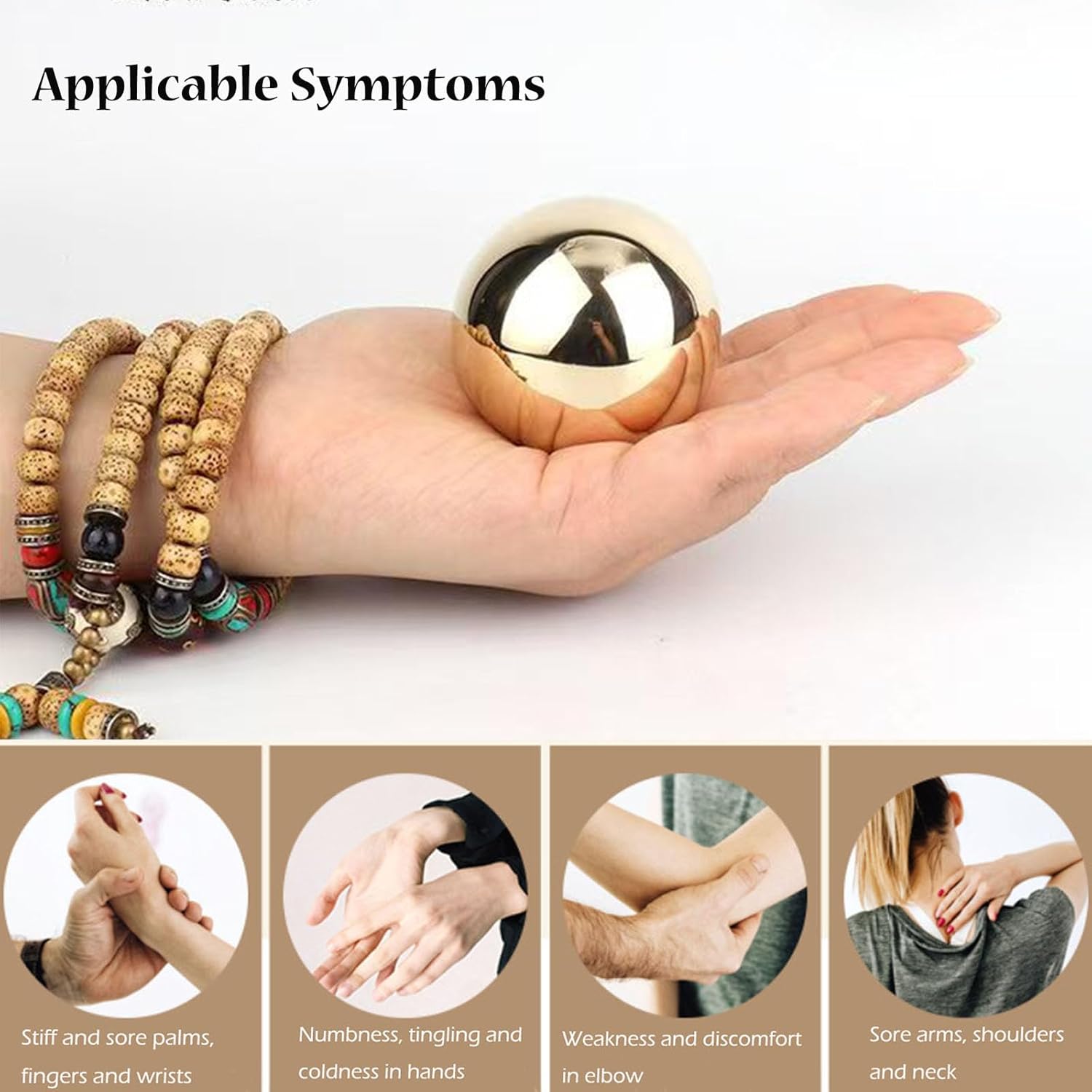 Copper Baoding Balls Set, 2 Inches Chinese Health Balls, Metal Stress Relief Hand Massage Balls No Chime for Hand Exercise, Hands Therapy