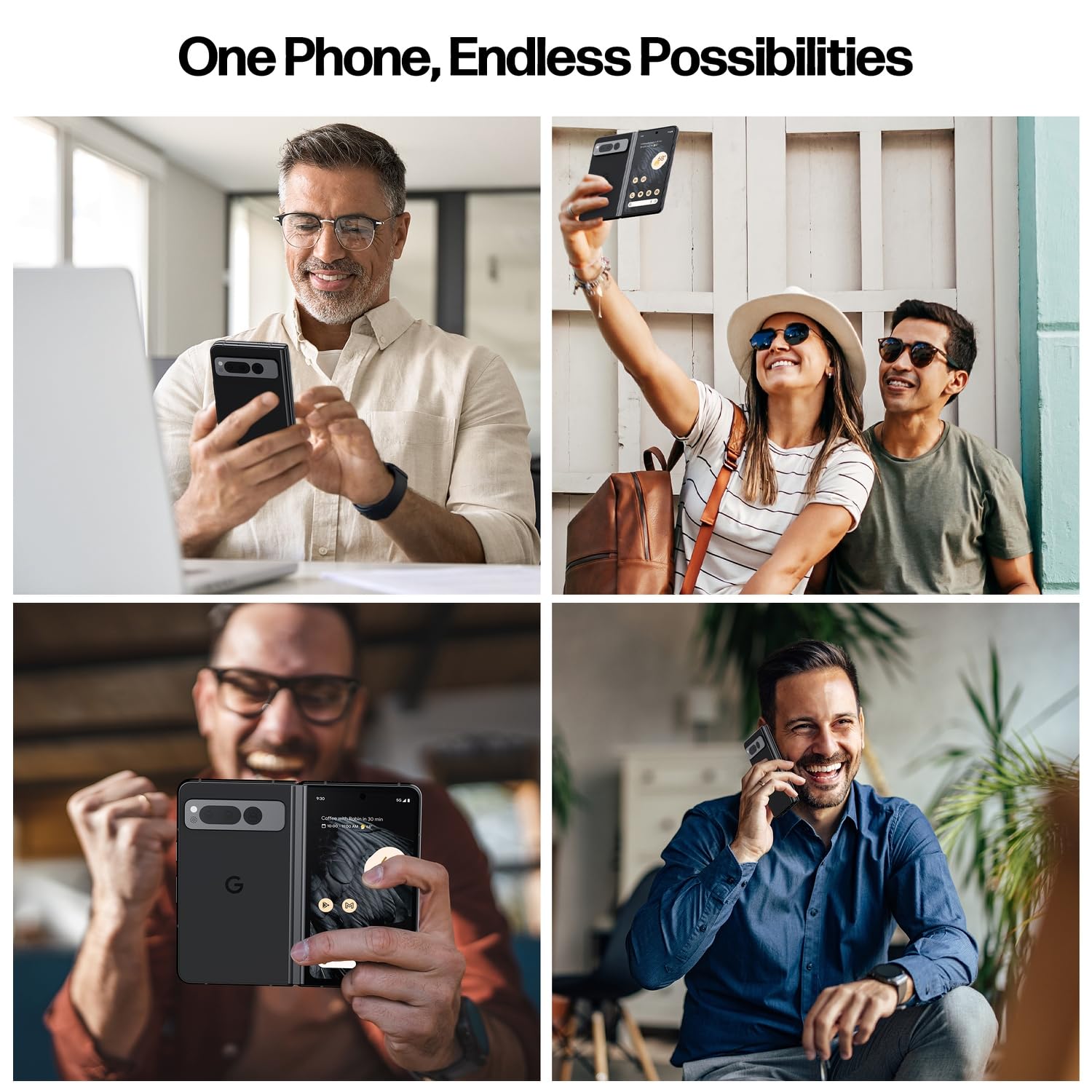 Google Pixel Fold Phone - Unlocked Android 5G Smartphones with 7.6" OLED Display, 256GB Storage, 12GB RAM, Triple Camera, Foldable Split-Screen Design, 24Hr Battery, Wireless Charging Bundle, Obsidian