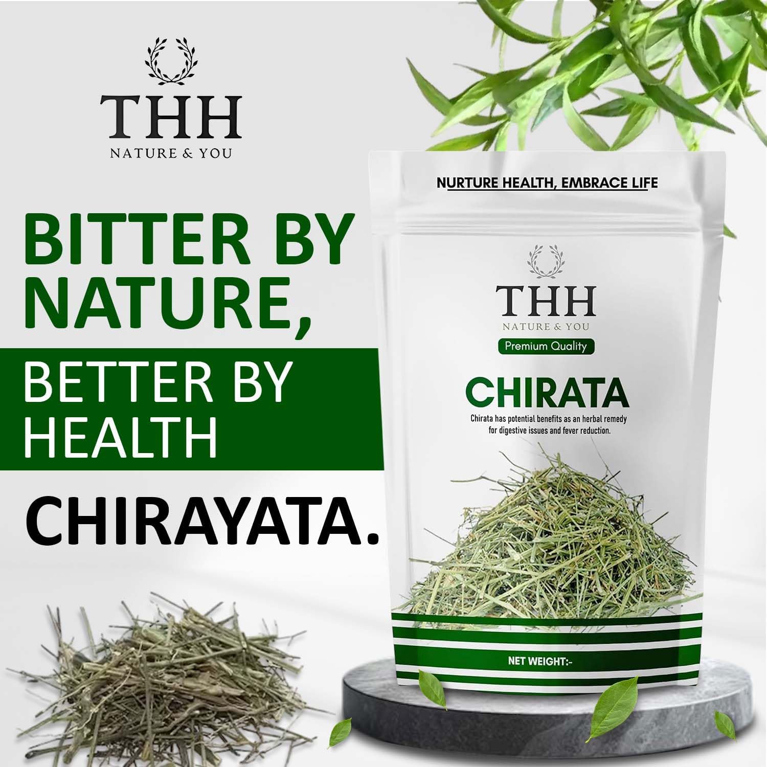 THH Kirayata Chirayata - 400gm | Natural and Organic Bitterstick Chirata | Pure Chiravata Herb | For Immunity Building and Stomach Problems | Bhunimba Herb Loose Leaves