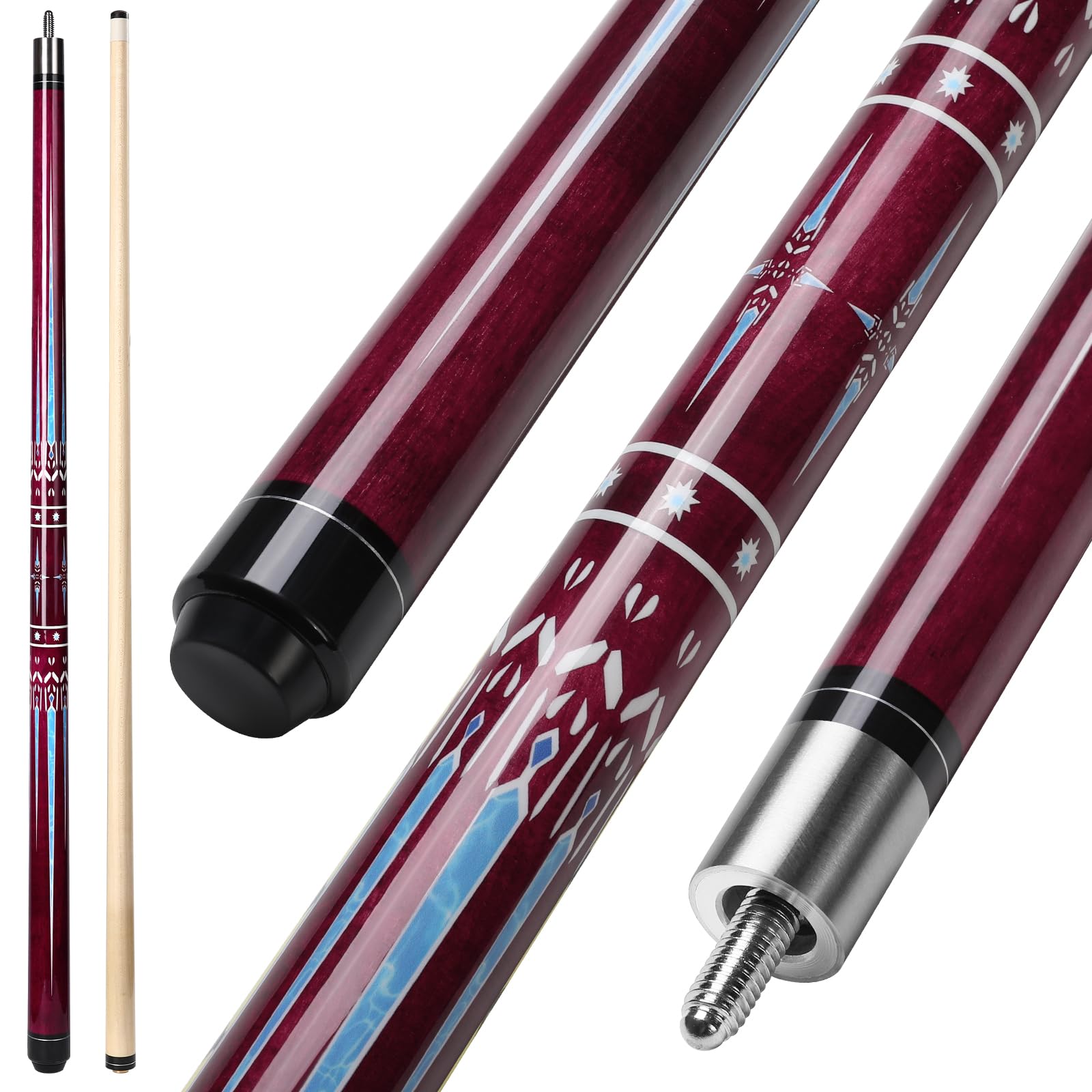 Billard Queue, 58'' 20oz Pool Queue Kanadischer Ahorn Pool Cue 13mm Spitzen für Professionelle Billardspieler, Queue Stick für Billard Tisch Sport