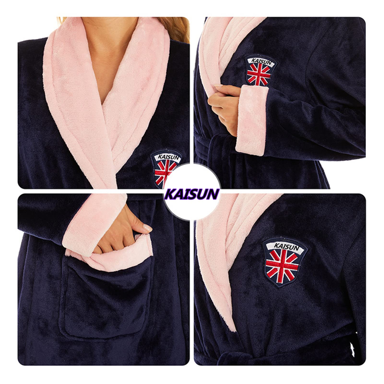 Robe de Chambre Femme, Peignoirs de Robe Chaude d'hiver en Flanelle, Confortables Vêtements de Nuit pour La Journée Froide (TYP-6,M)