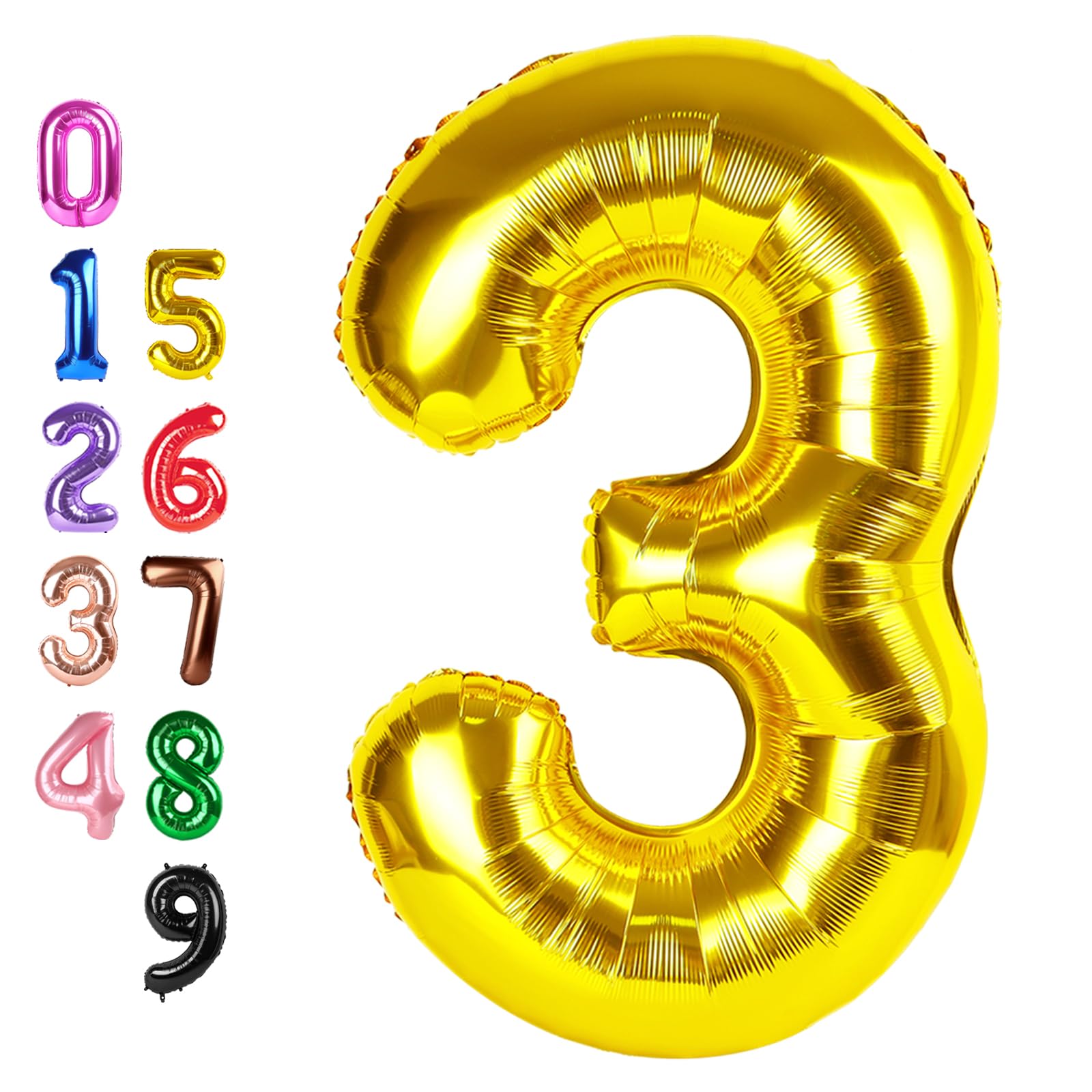 Number Balloons 3 Balloon Gold for 3rd Birthday Party Decoration, 40 inch