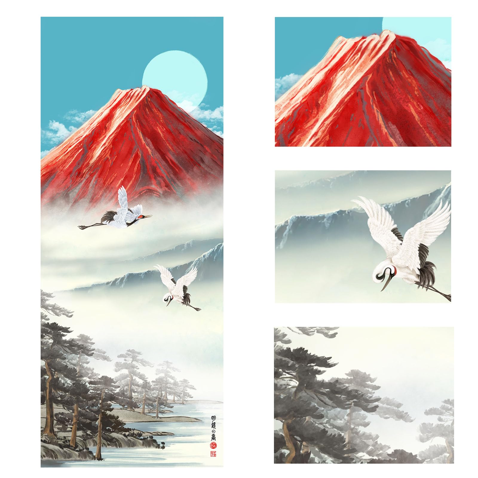 明鏡の台 掛け軸 赤富士 双鶴 山水画 年中掛け Amazon.co.jp: 明鏡の台 掛け軸 赤富士 富士山 双鶴 山水画 巻物 年中