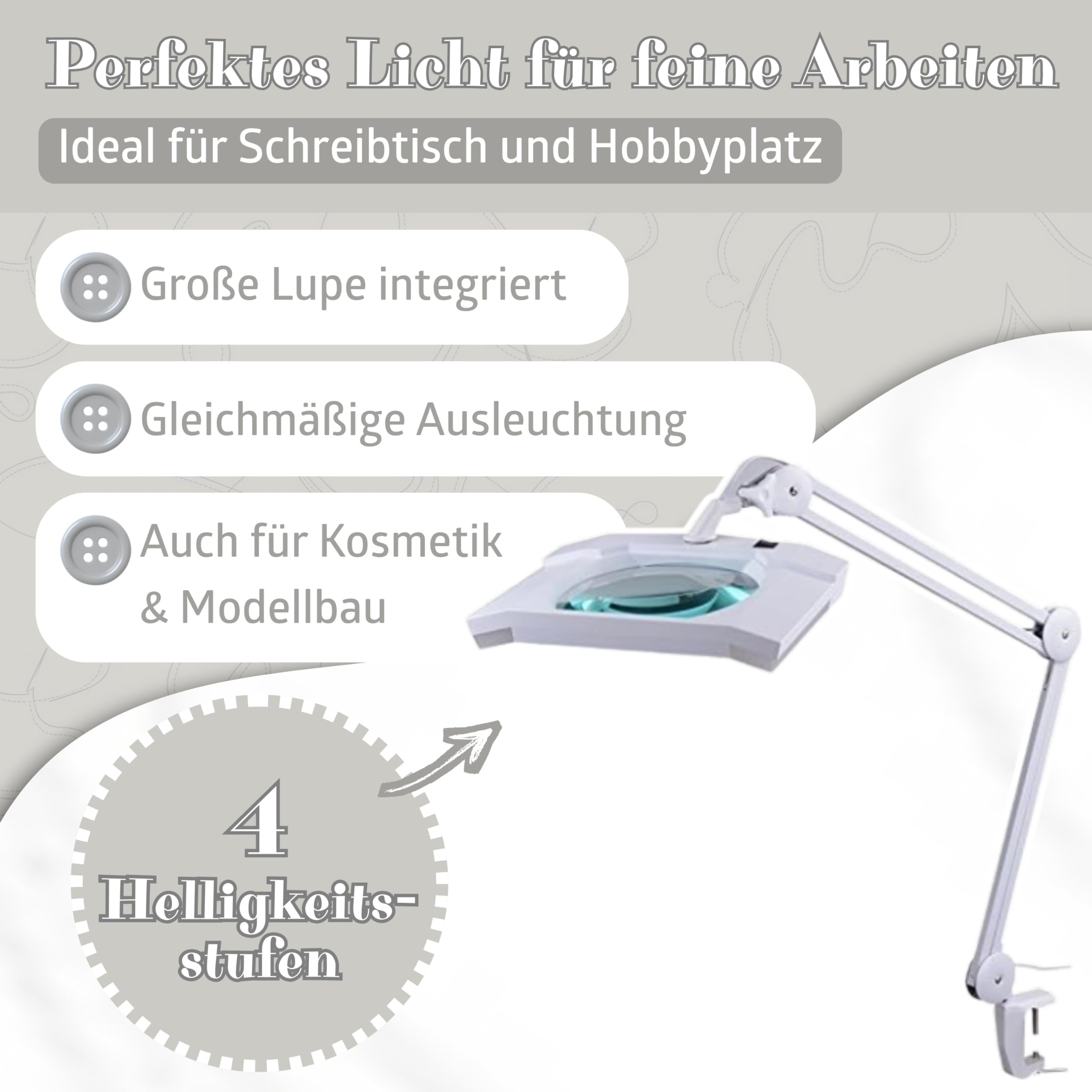SEMPLIX LED Lupen-Tischleuchte 3D weiß (Linse 189 x 127 mm/Tischklemme)