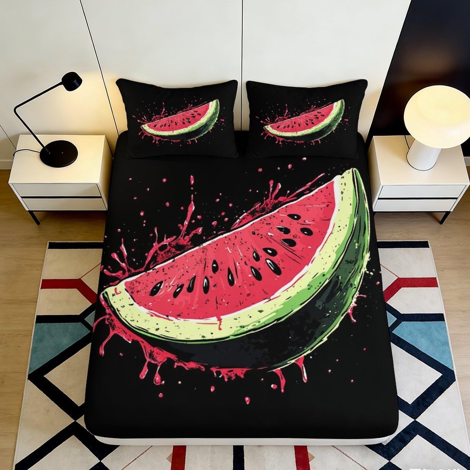 Pnayamiorkfel Style-7 3D Printed Watermelon Splash Fitted Sheet Microfiber Bed Cover Artistic Fruit Decor For Bedroom Guest Room Easy Care 90X200x25cm