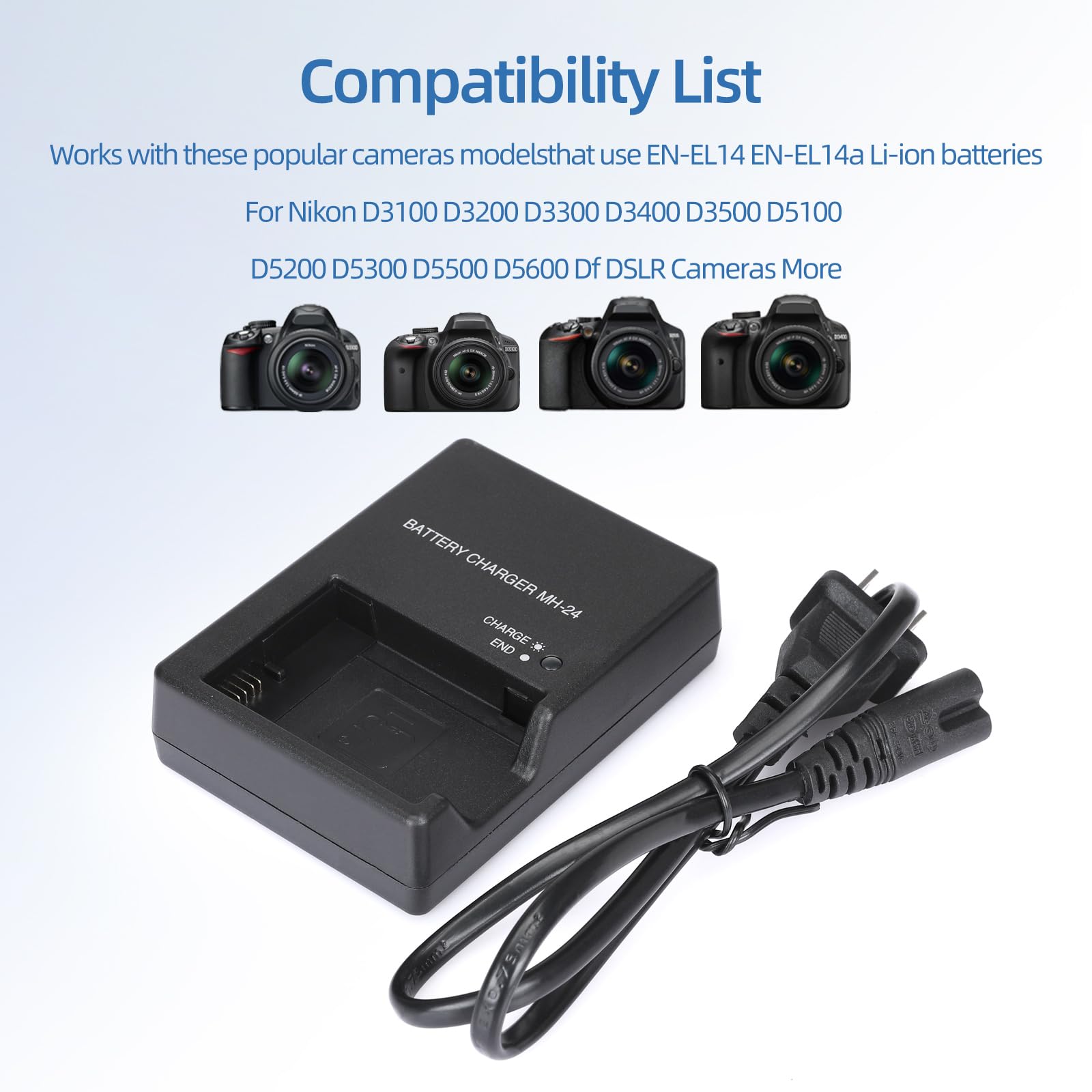 Ultimaxx Rapid Travel Charger with 2X EN-EL14A Extended Life Battery (1700mAh) for Nikon D3100 D3200 D3300 D3400 D3500 D5100 D5200 D5300 D5500 D5600 DF Coolpix P7000 P7100 P7700 P7800
