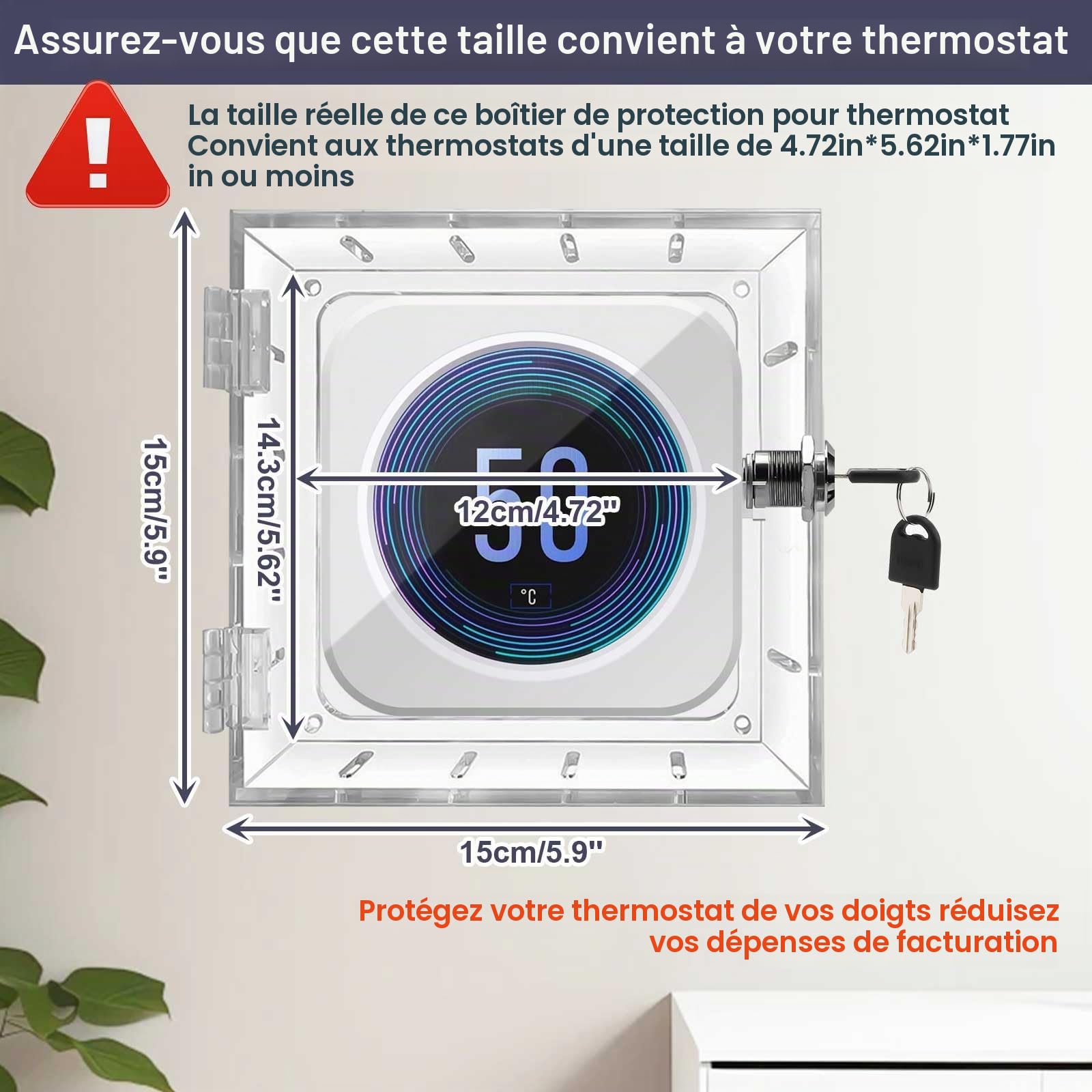 mumisuto Boite De Verrouillage Thermostat avec Clé, Protection de Thermostat Transparente, Couvercle De Thermostat avec Serrure pour Panneau AC, Écoles, Restaurants