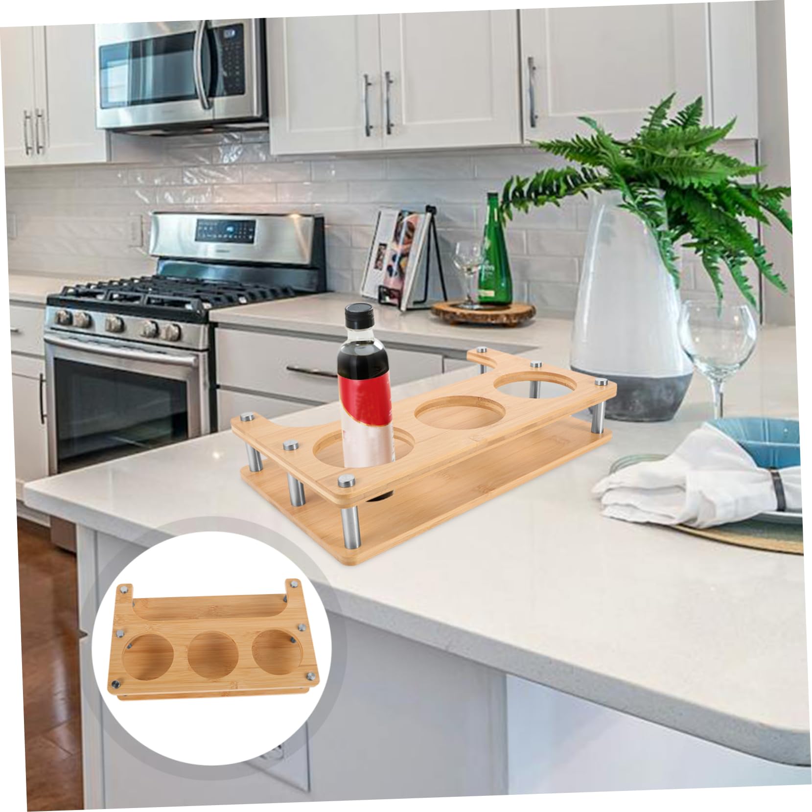 SOLUSTRE Organisateur D'épices Support Stable Cuisine en Bois Beige Multifonction pour Rangement Compact Bouteilles D'huile, Sel Vinaigre