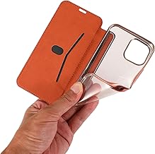 iPhone 12 Case, Notebook Type, iPhone 12 Pro Case, Card Storage, Transparent Silicone, Back Plate, Surface Leather, Compatible with Qi Charging, Smartphone Case, Side Opening, Portable Case,
