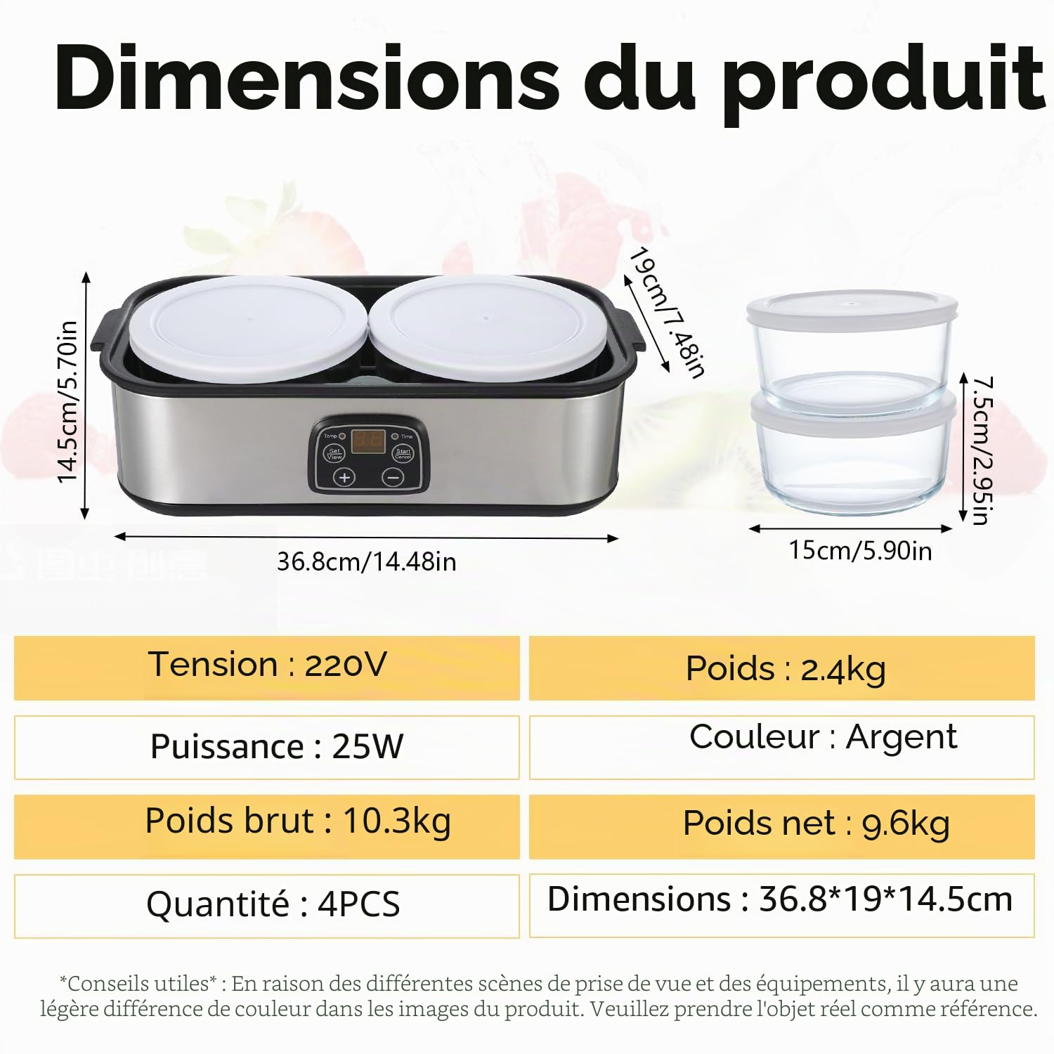 Yaourtière Automatique, 2L Machine à Yaourt Maison avec Affichage LED et 2 Récipients en Verre, Température et Minuterie, pour Préparation de Yaourts Bio, Produits Laitiers, Fromage, Natto