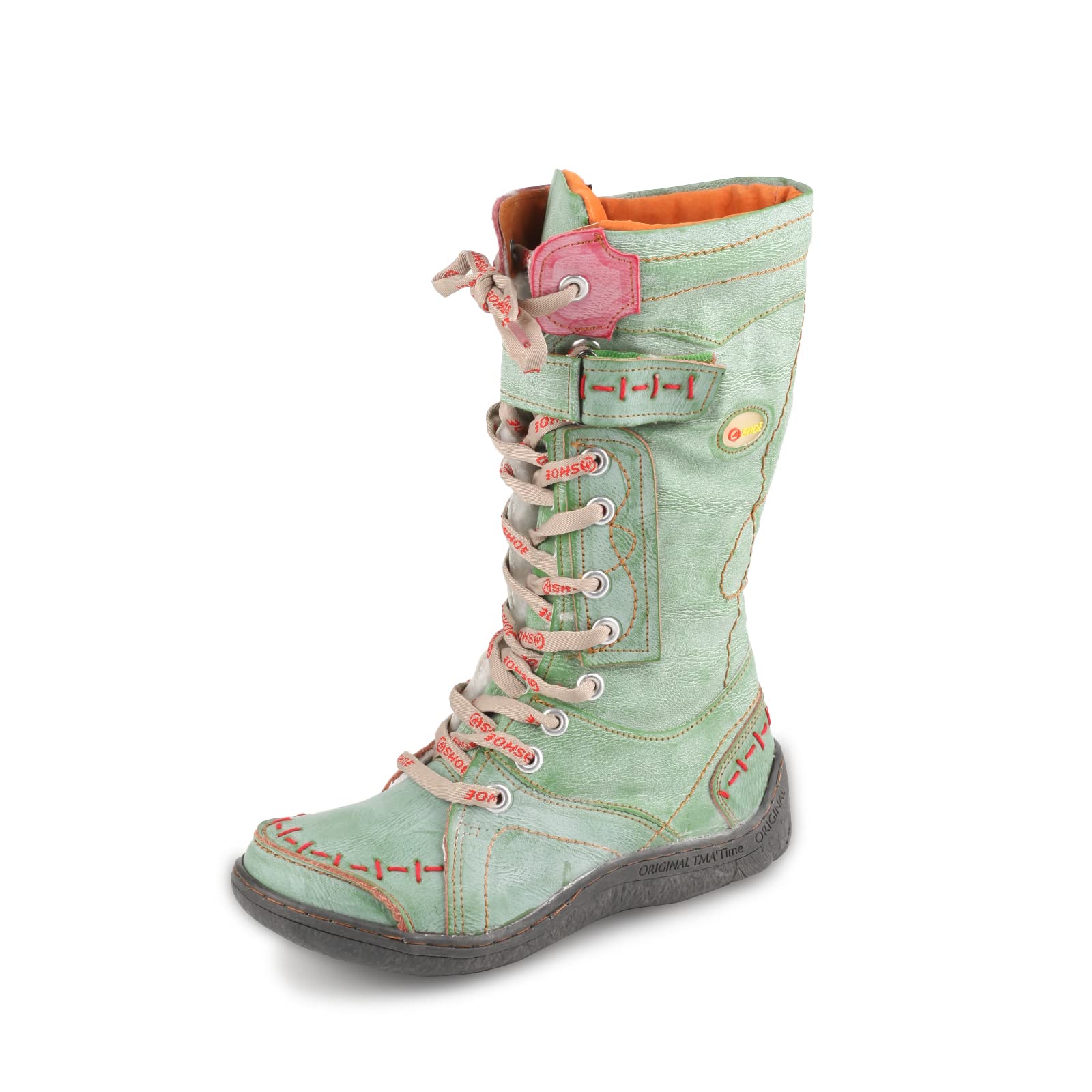 TMA EYES Botas de invierno para mujeres con suela plana, botas de nieve forradas de piel