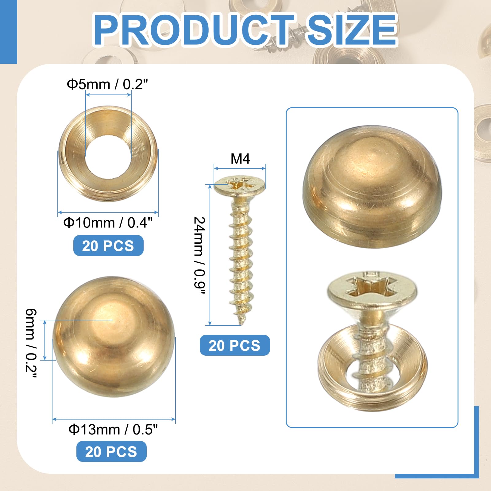 YELARXI Brass Decorative Screws with Caps, Mirror Screw Self Tapping Screws Decorative Cover - Image 2