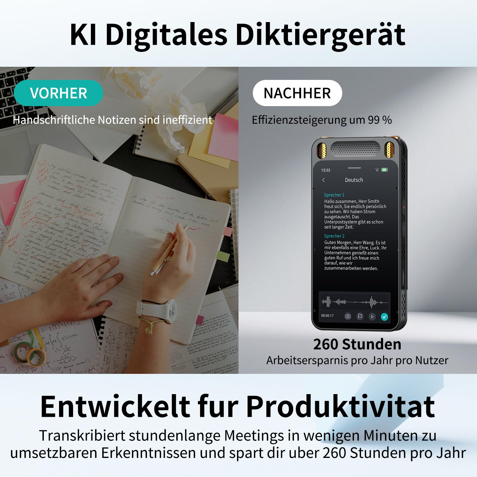 Note AI Digitales Diktiergerät Mit Wiedergabefunktion,Voice Recorder Unterstützung Kostenlose Transkription, Zusammenfassung Und Übersetzung In 134 Sprachen,Audioaufnahmegerät Für Vortrag/Interviews