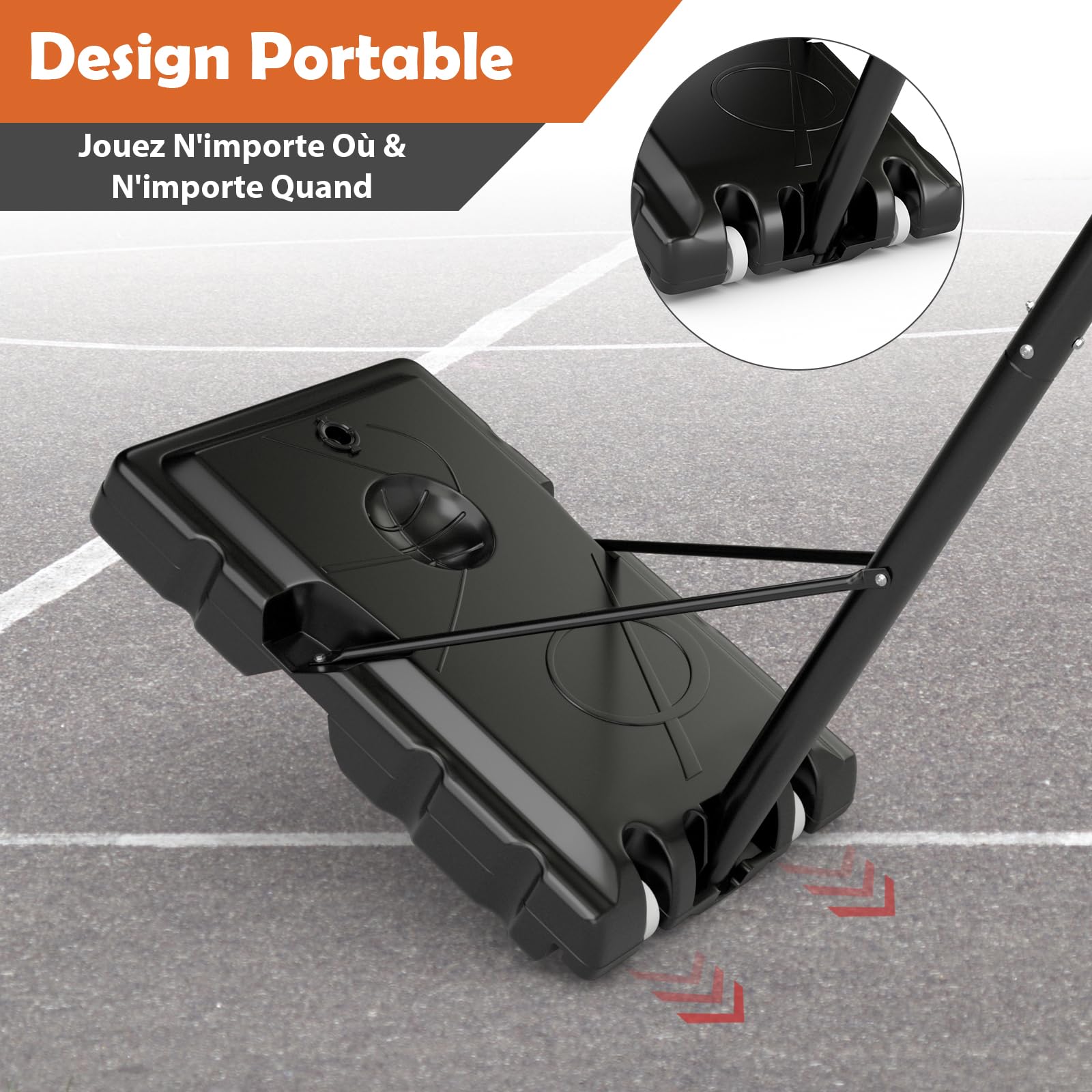 GYMAX Panier de Basket-Ball Mobile pour Intérieur et Extérieur, Réglable en Hauteur 149-305 cm, Panneau Incassable, Base et Sac de Poids Remplissables, pour Enfants, Adolescents, Adultes