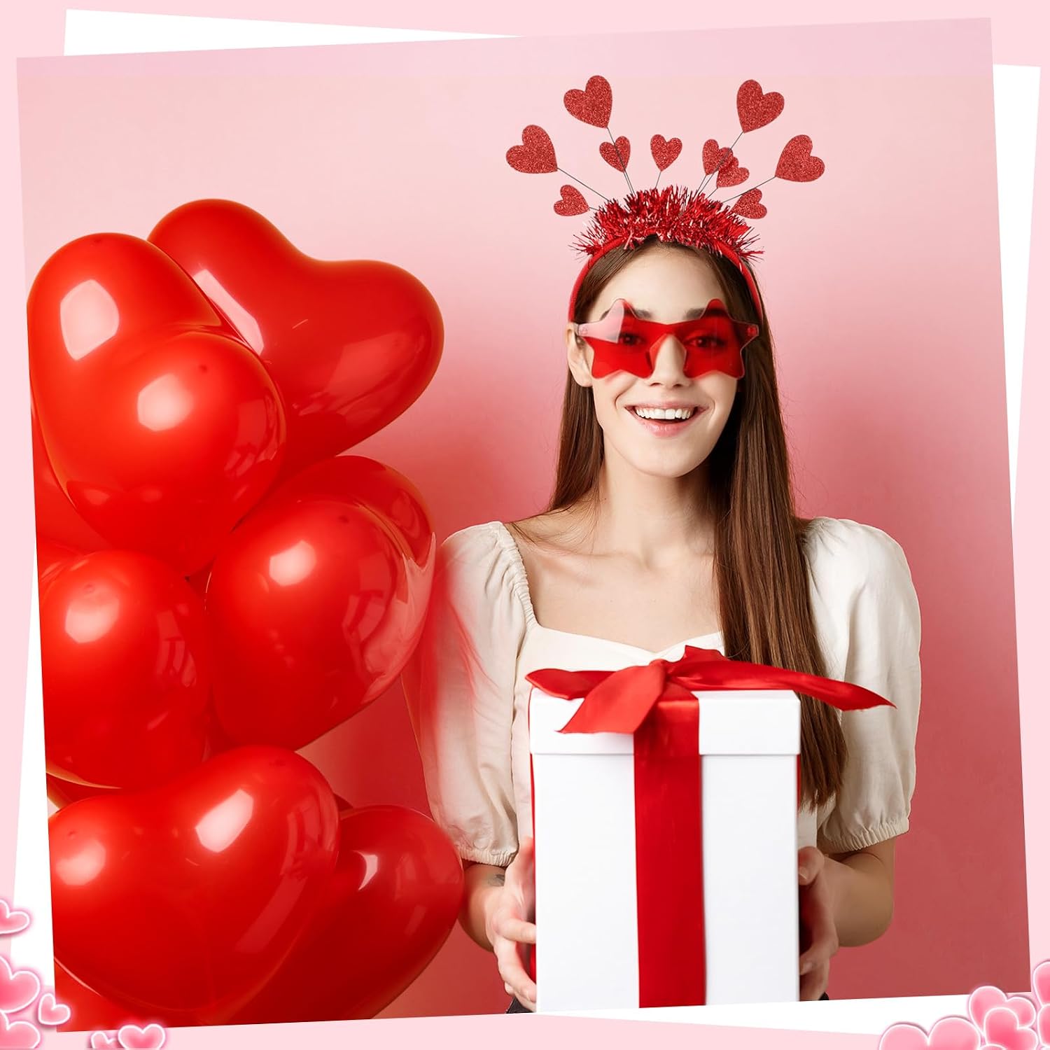Suncalla 48 Pcs Valentine's Day Glitter Heart Headband and Sunglasses Bulk for Valentines Party Favor Accessories Photo Prop