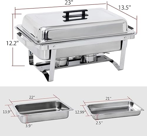 Miniatura 6 de SUPER DEAL Paquete de 8 calentadores de alimentos de 8 cuartos de galón, juego de bufé rectangular con patas de marco plegable, plato de acero