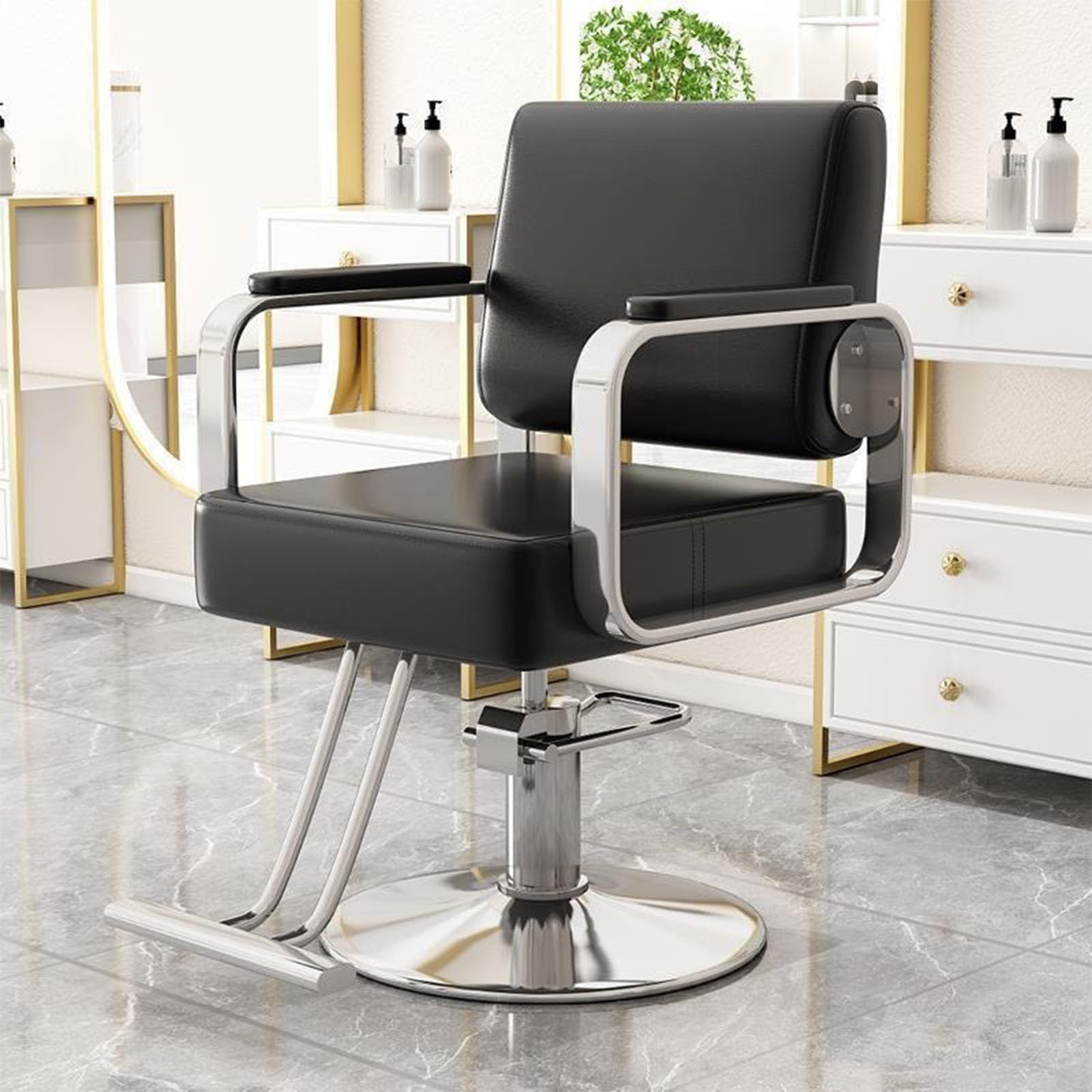 Generico Poltrona da Salone Professionale Nera con Sollevamento Idraulico per barbieri e Centri estetici - Design ergonomico per Comfort e Stile