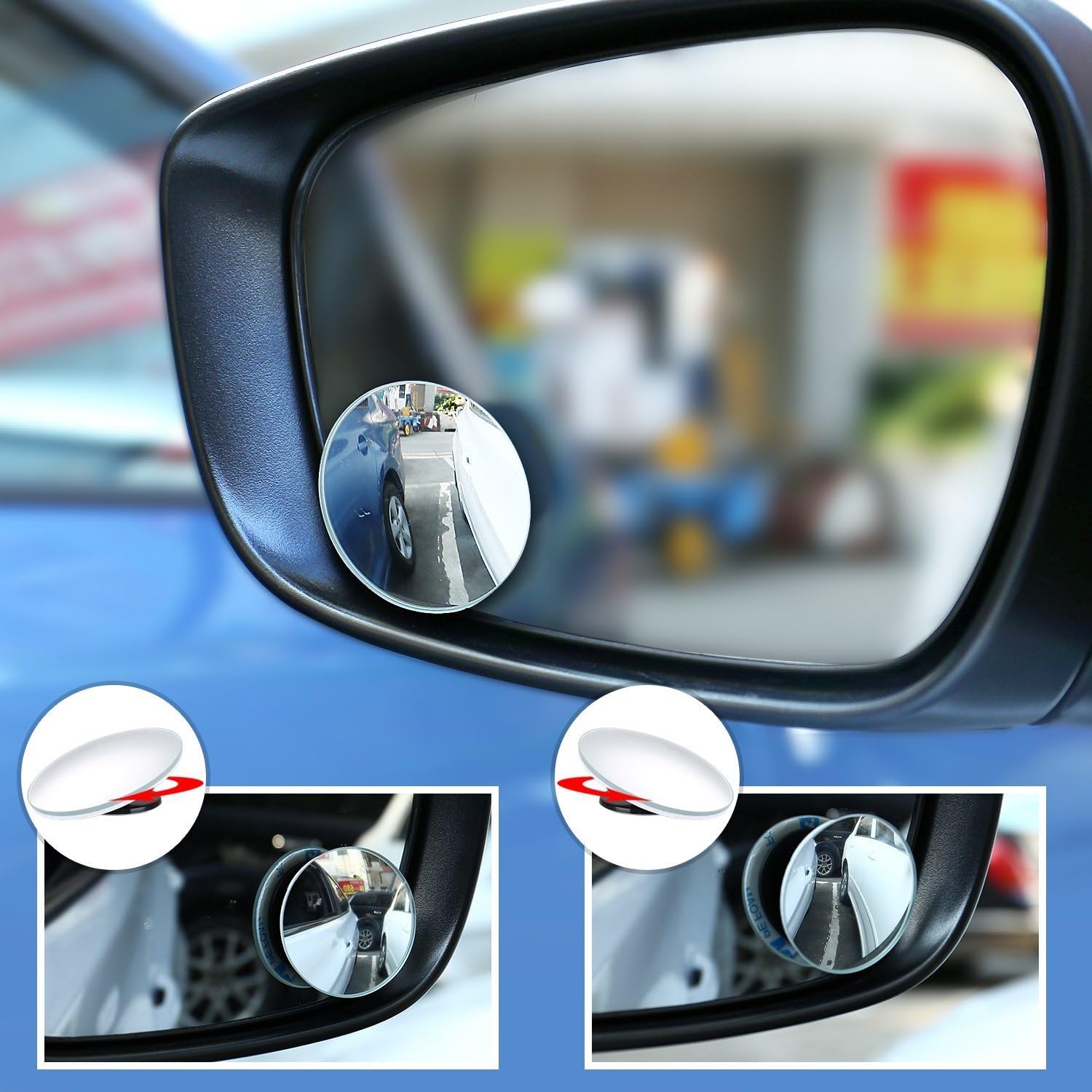 High Vis Blind Spot Mirror for Cars Frameless Convex Mirror 360° Wide Angle Rotatable Adjustable Stick-On RearView Reversing Parking Mirror Wing Mirror for All Vehicles inc Cars Motorcycles Caravans Trailers SUV's & Trucks