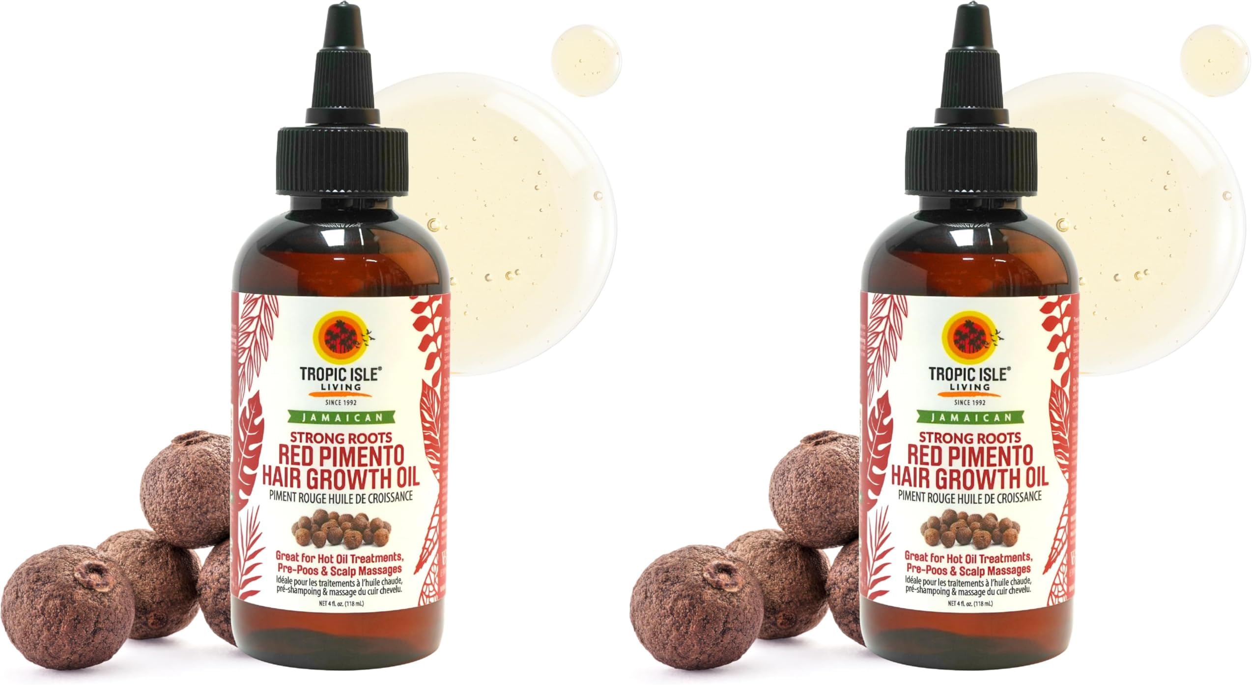 Tropical Isle Living Strong Roots Red Pimento Hair Growth Oil 4oz - Natural Moisturizing Treatment for Itchy, Dry Scalp and Promote Hair Growth, Prevent Dundruffs with Jamaican Black Castor Oil