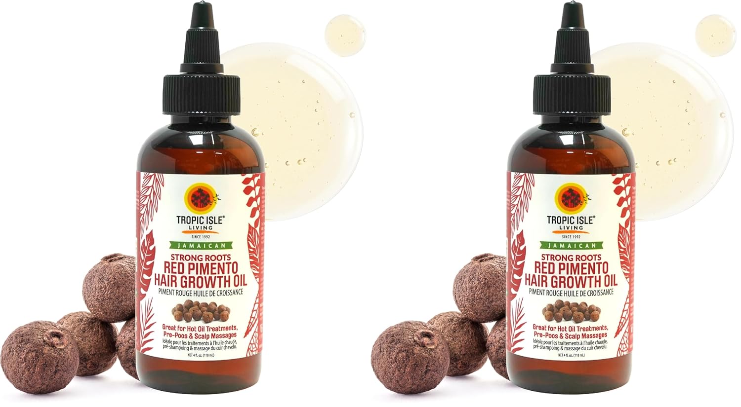 Tropical Isle Living Strong Roots Red Pimento Hair Growth Oil 4oz - Natural Moisturizing Treatment for Itchy, Dry Scalp and Promote Hair Growth, Prevent Dundruffs with Jamaican Black Castor Oil