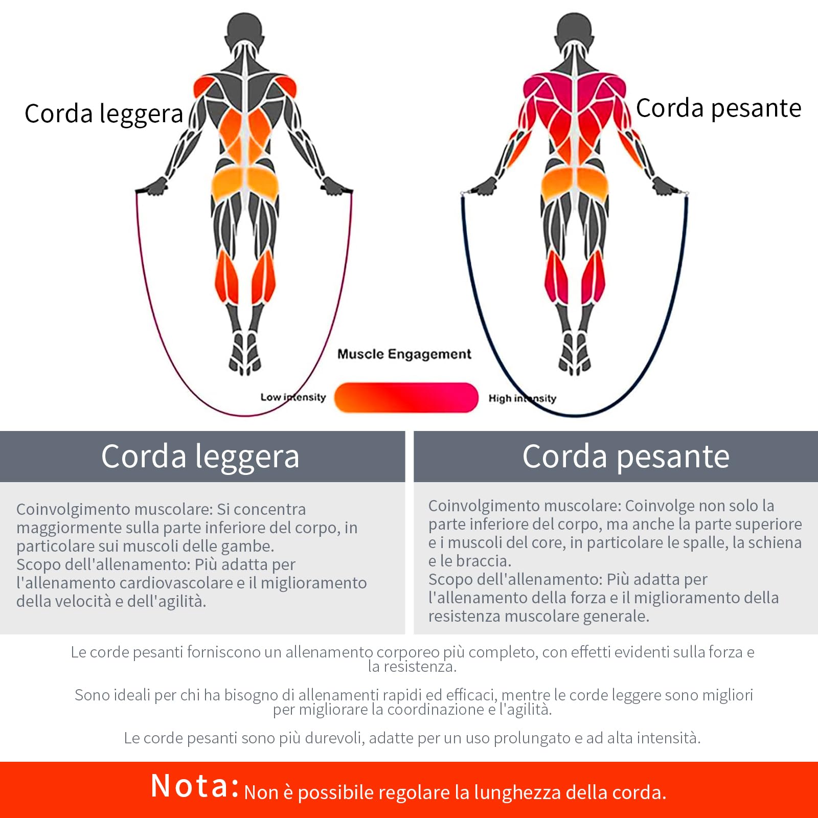 Corda per saltare ponderata per uomini e donne con cavo resistente all'abrasione da 279,4 cm e 259,1 cm, Φ=6 mm, corda per saltare con impugnatura in gomma, rotazione a 360 gradi, senza grovigli,