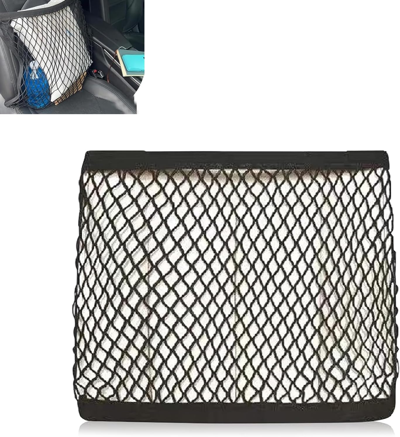 Car Front Seat Organizer, Single-Layer Front Seats Versatile Elastic Organizers Net, Storage Mesh Net for Seats with Buckles, Universal for Most Cars
