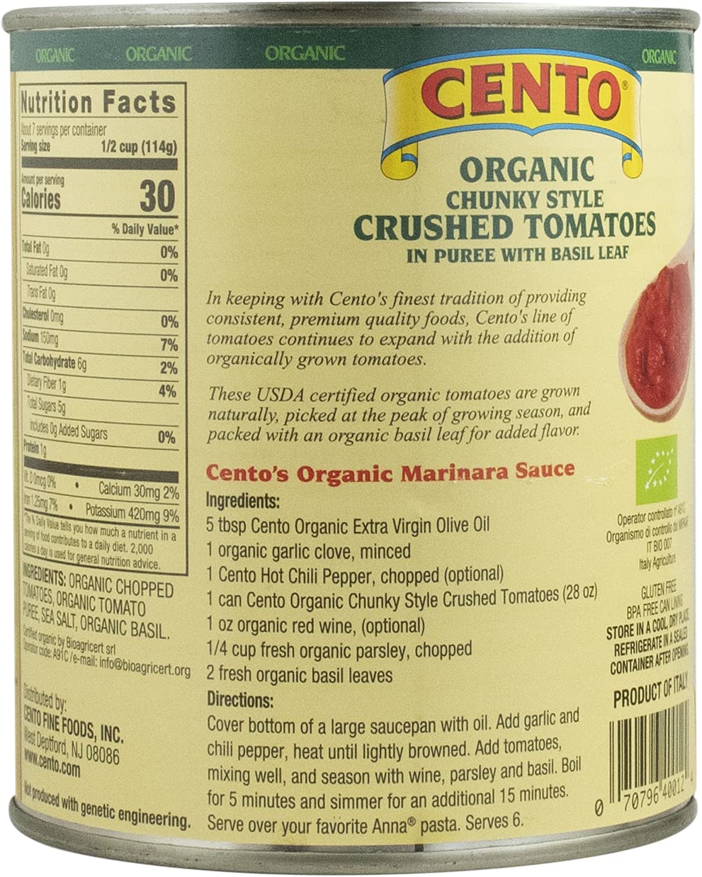 Cento Organic Crushed Tomatoes, 28-Ounce Cans (Pack of 12)