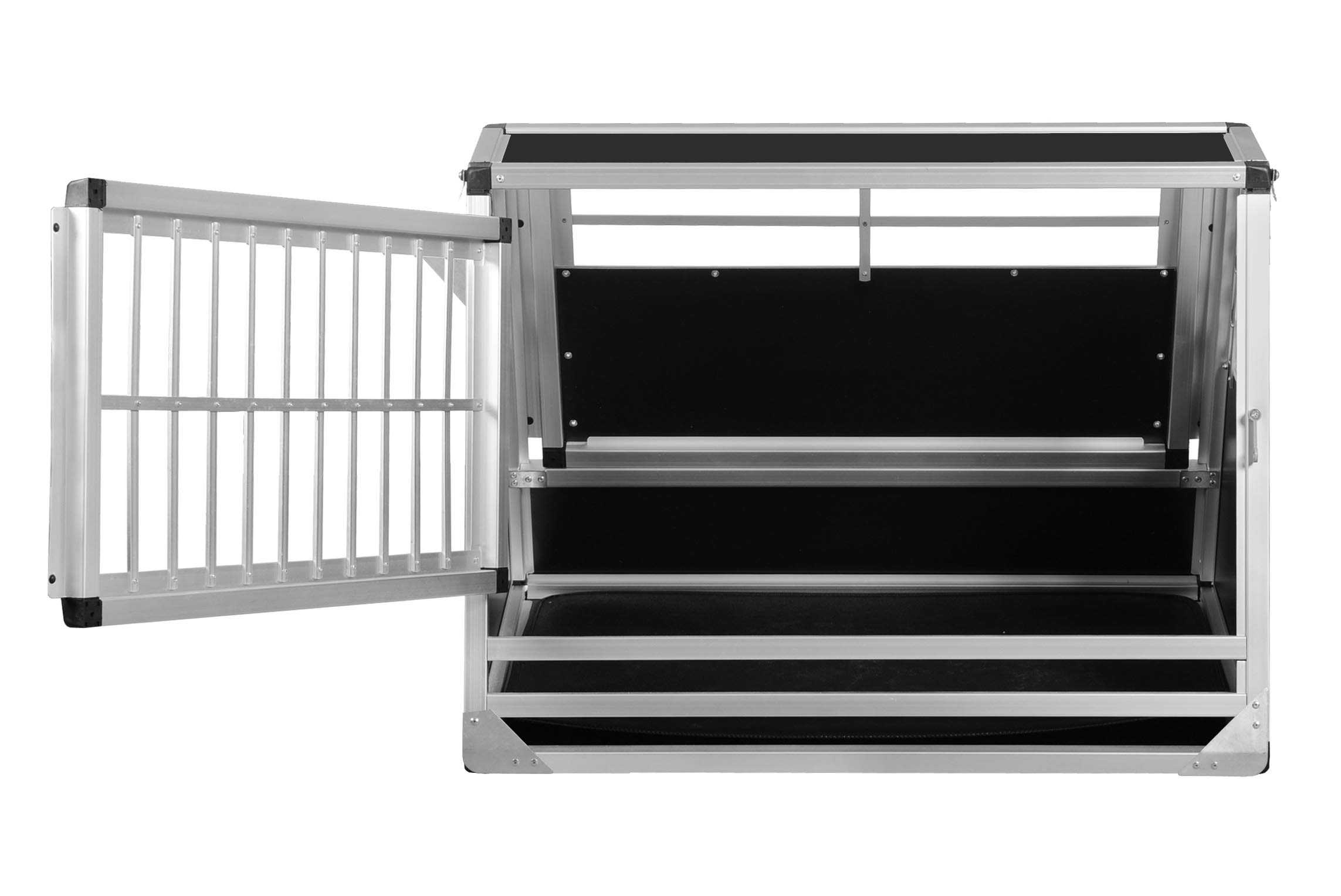 ALPUNA Transportbox N60 – Aluminium Hundebox 58×86×63 cm – Auto Hundebox mit Notausstieg, sicherer Hundetransport im Kofferraum