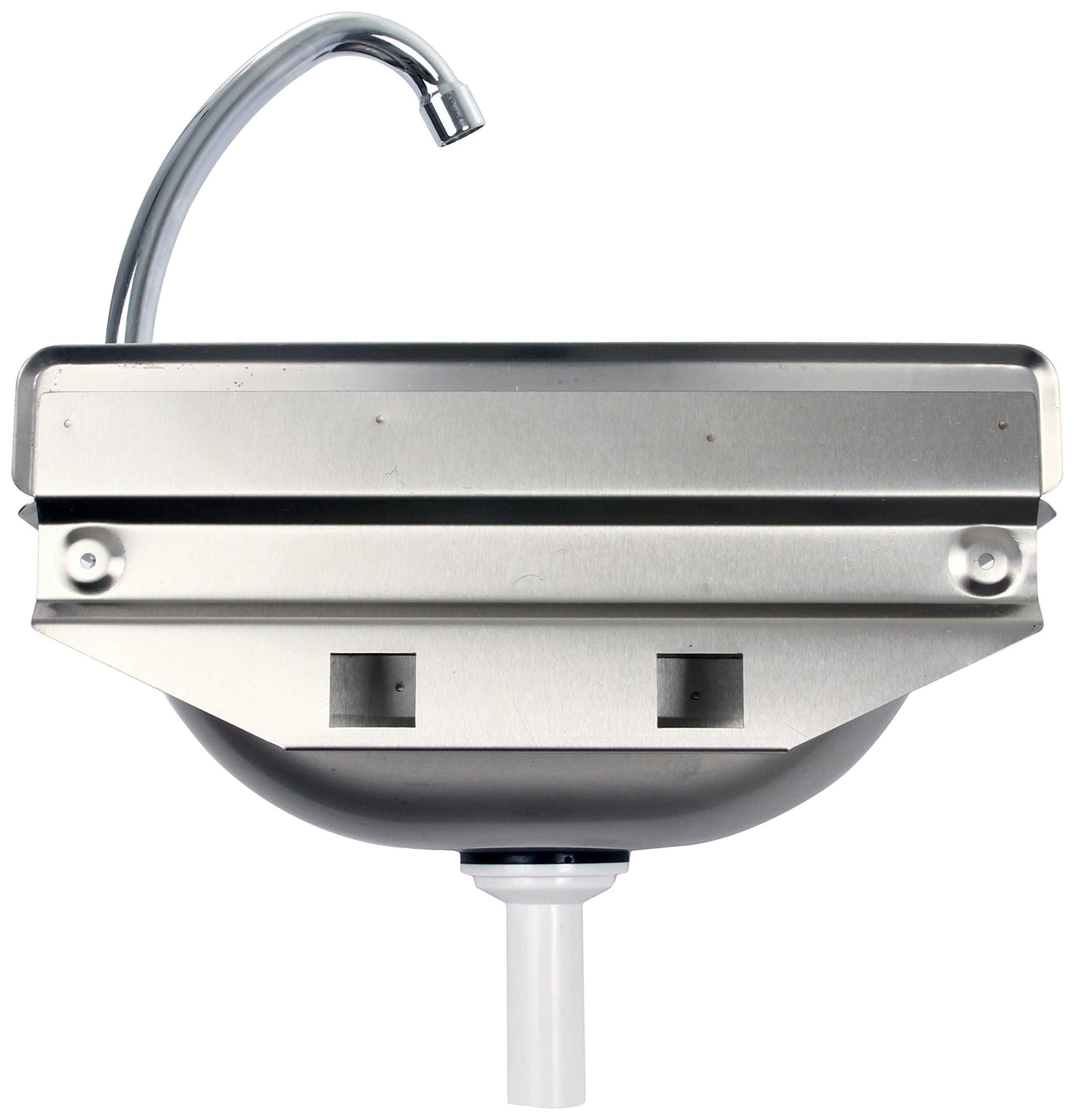 SARO ROKIA Lavamanos de acero inoxidable, accionamiento por rodilla y válvula antirretorno, montaje en pared con sifón, grifo móvil, 375 x 310 mm